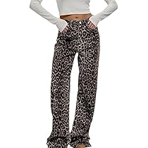 Hesaco Leopard Print Jeans for Women - Y2K Light Cheetah